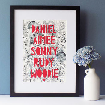 Personalised Family Monochrome Florals Papercut Print, 6 of 12