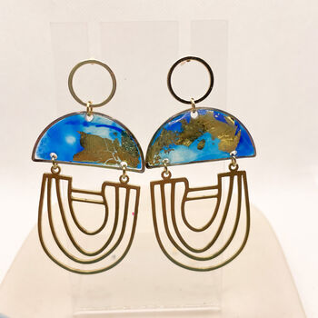 Blue Gold Flake Arch Statement Earrings For Her, 7 of 12