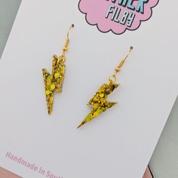 Gold Lightning Bolt Earrings Small And Large, 7 of 8