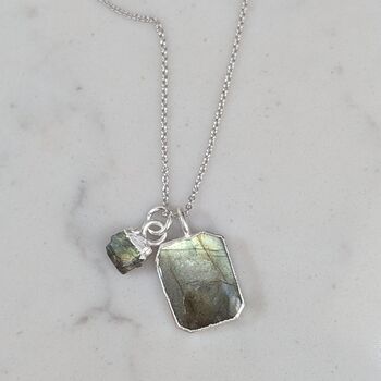 The Duo Labradorite Necklace, Silver, 2 of 11