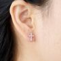 Sparkly Cross Studs, Cubic Zirconia Stone Cross Earrings, thumbnail 2 of 7