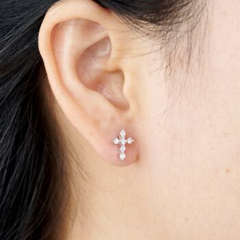 Sparkly Cross Studs, Cubic Zirconia Stone Cross Earrings, 2 of 7