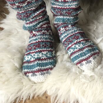 Fair Trade Fair Isle Wool Unisex Slipper Socks, 8 of 12