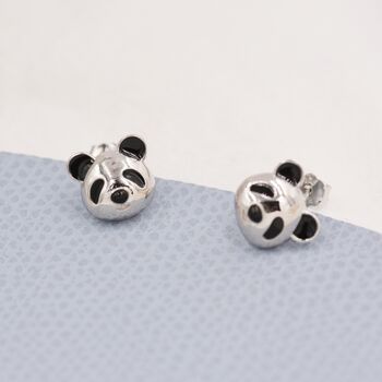 Sterling Silver Cute Panda Stud Earrings, 2 of 12