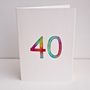 Handmade 40th Birthday Any Age Rainbow Watercolour Card, thumbnail 3 of 7