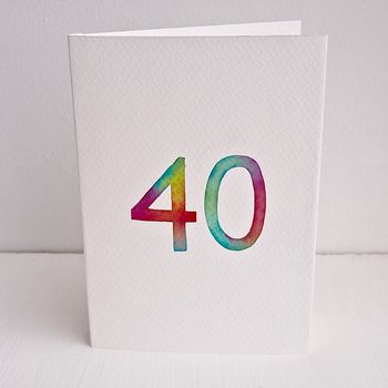 Handmade 40th Birthday Any Age Rainbow Watercolour Card, 3 of 7