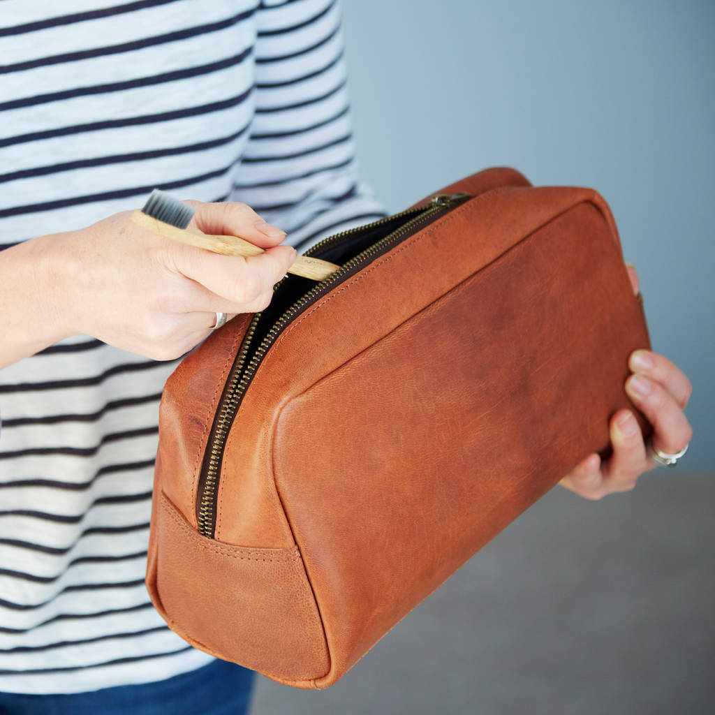 personalised large leather wash bag by paper high | notonthehighstreet.com