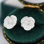 Violet Flower Stud Earrings In Sterling Silver, thumbnail 4 of 11