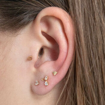 14 Carat Gold Spike, Threaded Labret Earring, 3 of 4
