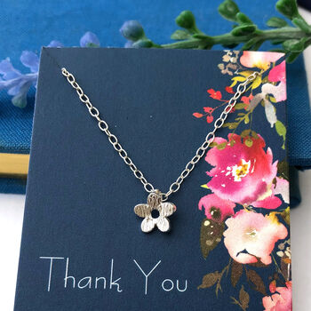 Sterling Silver Tiny Flower Thank You Teacher Necklace, 3 of 9