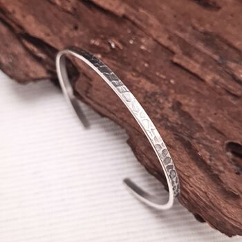 Sterling Silver Bark Textured Cuff Bangle, 2 of 4