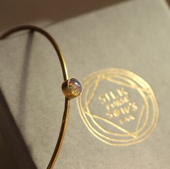 Vintage Brass Opal Bangle Bracelet, 3 of 9