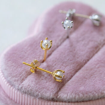 Tiny Pearl Stud Earrings, 6 of 9