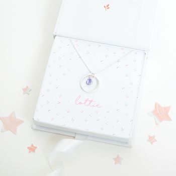 Mini Halo And Birthstone Personalised Sterling Necklace, 3 of 6