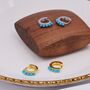 Turquoise Stones Huggie Hoop Earrings, thumbnail 6 of 12