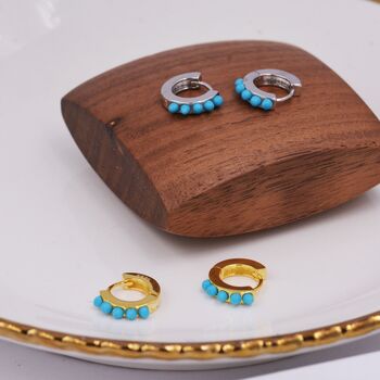 Turquoise Stones Huggie Hoop Earrings, 6 of 12