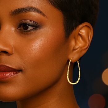 Battered Gold Small Oval Hoop Earrings, 2 of 4
