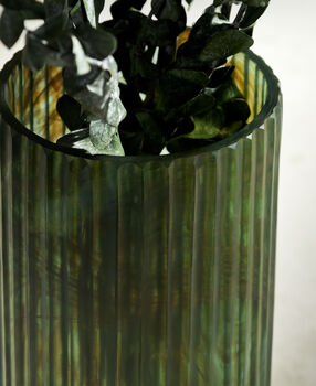 Reeded Green Cylindrical Glass Vase, 2 of 5
