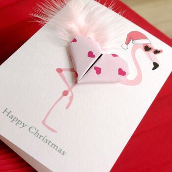 Flamingo Origami Heart Christmas Card, 3 of 5