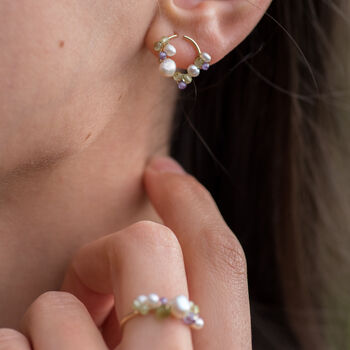 Peridot, Zircon And Baroque Pearls Adjustable Ring, 4 of 11