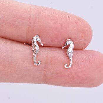 Tiny Seahorse Fish Stud Earrings In Sterling Silver, 2 of 12