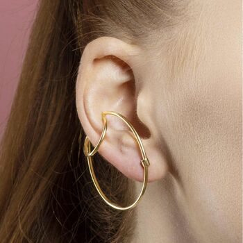 Hoop Ear Cuff Gold Plated Silver Stud Earrings, 2 of 4