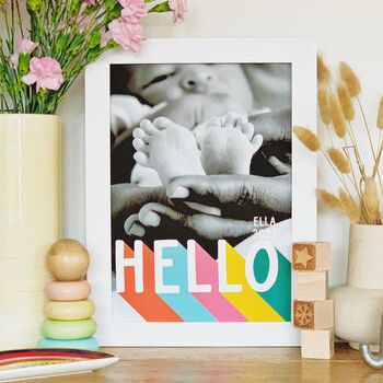 Hello New Baby Rainbow Personalised Print, 4 of 7