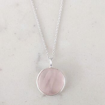 'The Circle' Rose Quartz January Birthstone Necklace, Silver, 5 of 7