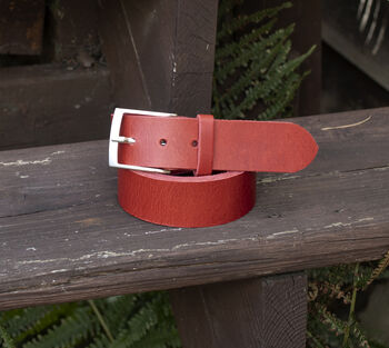 Premium Handmade Red English Leather Mens Belt, 2 of 7