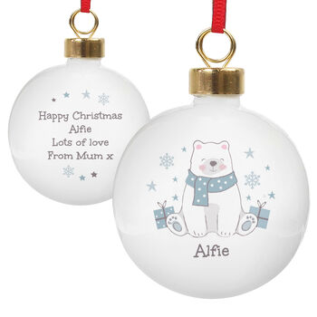 Personalised Polar Bear Christmas Bauble For Kids, 4 of 5