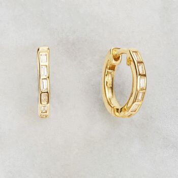 Diamond Style Baguette Medium Hoop Earrings, 3 of 6