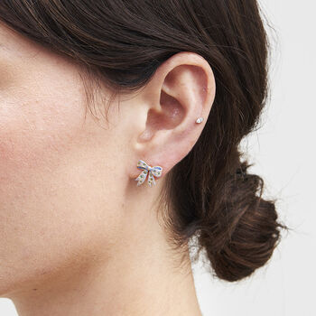 Gold Forget Me Not Bow Stud Earrings, 2 of 7