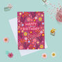 Floral Birthday Card For Women, Dark Pink Flowers, For Her, thumbnail 1 of 5