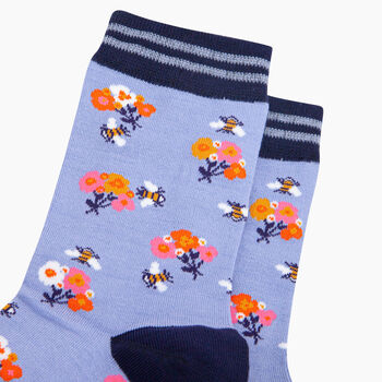 Bees Floral Posy Bamboo Socks In Blue, 2 of 4