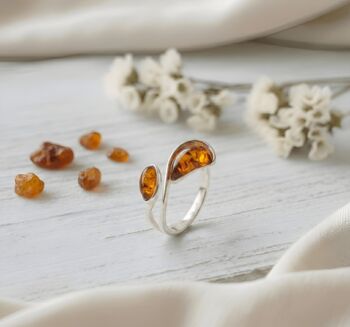 Modern Adjustable Baltic Amber And Sterling Silver Ring, 2 of 3