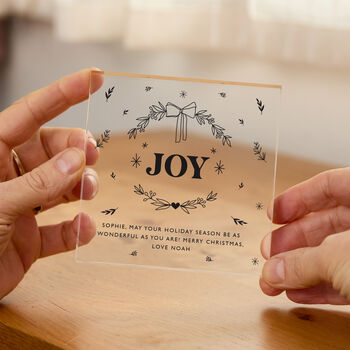 Personalised Joy Christmas Acrylic Plaque Gift, 2 of 4