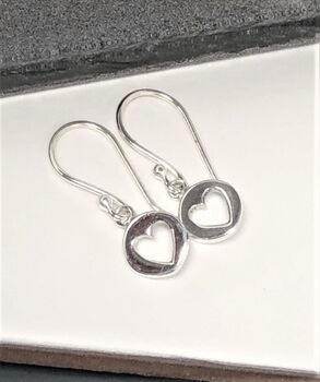 Sterling Silver Cut Out Heart Drop Earrings, 2 of 5