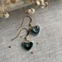 Small Green Blue Dainty Ceramic Heart Earrings, thumbnail 5 of 8