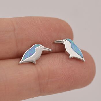 Sterling Silver Opal Kingfisher Bird Stud Earrings, 6 of 11