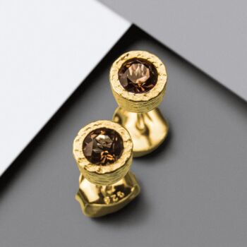 Smoked Quartz Rose Gold Plated Silver Stud Earrings, 5 of 9