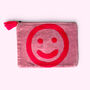 Embroidered Velvet Make Up Bag | Everyday Pouch | Smiley Face In Pinks, thumbnail 1 of 4