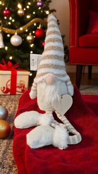Personalised Christmas Gnome Striped Hat And Wooden Heart, 4 of 5