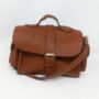 Small Leather Crossbody Satchel Handheld Handbag Caramel Tan Light Brown With Side Pockets, thumbnail 1 of 9