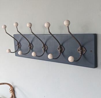 Blue Coat Rack With Ceramic Ball Top Hooks, 5 of 8