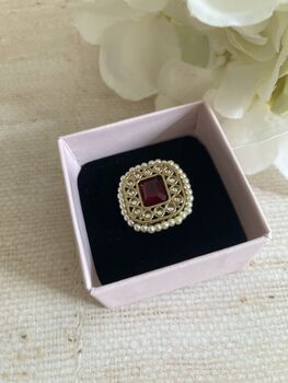 Gold Maroon Kundan Adjustable Ring, 6 of 8