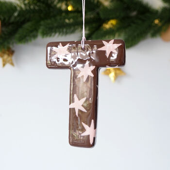 Personalised Brown And Pink Star Christmas Tree Letter Decoration, 2 of 3