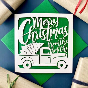 Xmas Tree Truck Personalised Christmas Card, 2 of 4