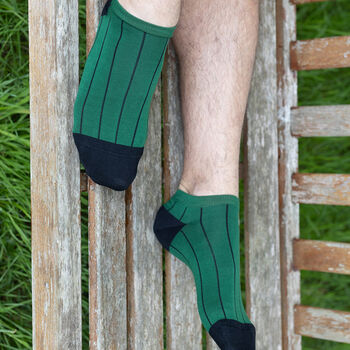 Pin Stripe Green Luxury Crew And Trainer Men’s Socks, 5 of 6