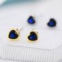 Tiny Sapphire Blue Cz Heart Stud Earrings, thumbnail 2 of 11