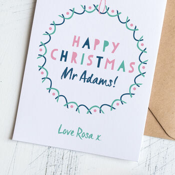 Personalised Teacher's Christmas Card With Garland, 3 of 4